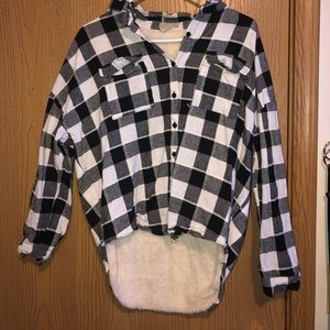 Black and white flannel with fuzz on the inside